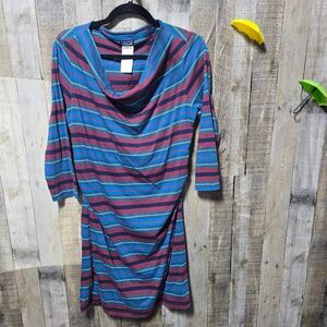 Patagonia Dress Womens Multicolor Striped Ruched Cowl Neck